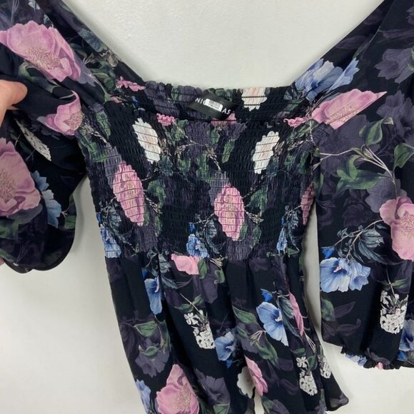 Nicholas 100% Silk Floral Square Neck Smocked Puff Sleeve Blouse Australia Top 6 - Picture 11 of 14